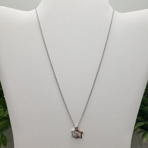 Sterling 925 Sparkling Silver Star and Rose Gold Toned Star Pendant Necklace